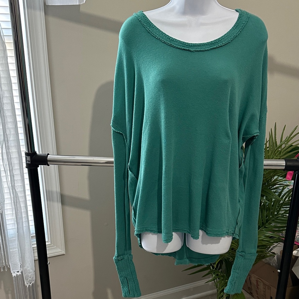We The Free’s oversized Lightweight teal colored long sleeve shirt